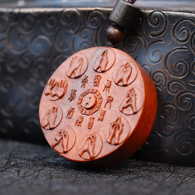 Nimara Ritual Lightning Struck Jujube Wood Yin Yang Bagua Mountain Ghosts Spend Money Protection Necklace Pendant