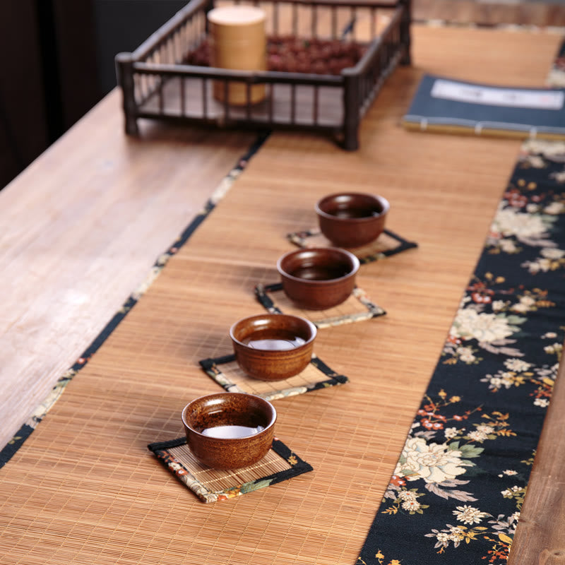 Nimara Ritual Vintage Peony Flower Blossom Bamboo Cup Mat Pad Tea Cup Coaster Kung Fu Tea Mat