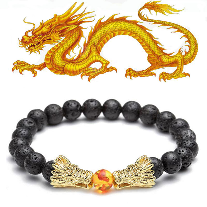 Nimara Ritual White Turquoise Lava Rock Dragon Blessing Beaded Bracelet