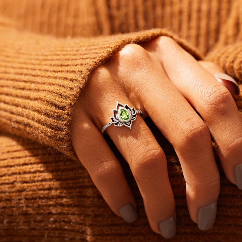 Nimara Ritual Sterling Silver Lotus Zircon Blessing Protection Ring