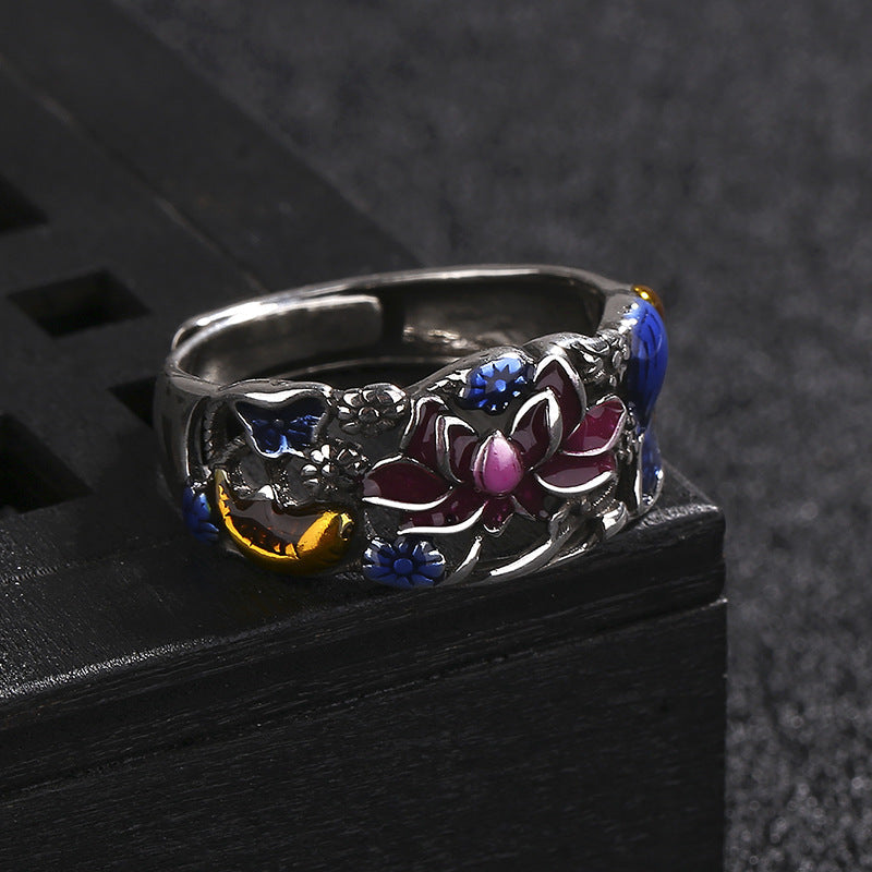 Nimara Ritual Koi Fish Lotus Flower Leaf Design Luck Wealth Ring