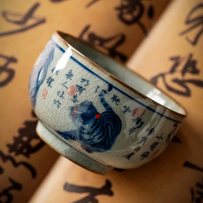 Nimara Ritual Jingdezhen Hand Painted Cute Tiger Ceramic Teacup Kung Fu Tea Cup Bowl 140ml