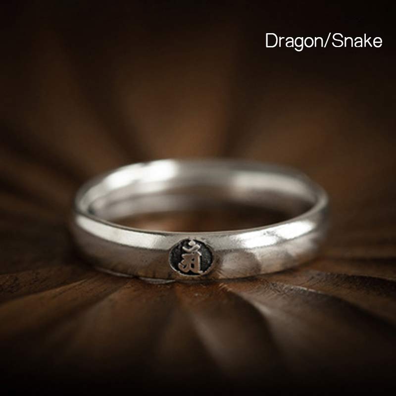 Nimara Ritual 925 Sterling Silver Chinese Zodiac Natal Buddha Blessing Couple Ring