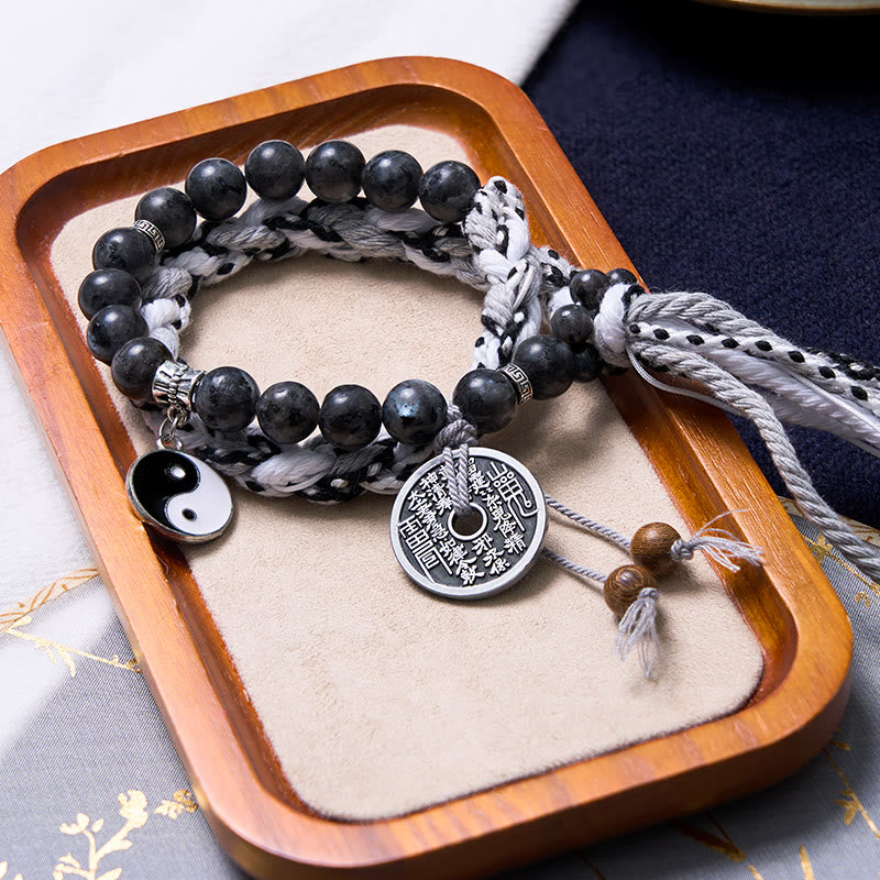 Nimara Ritual Black Glitter Stone Cat's Eye Yin Yang Mountain Ghosts Spend Money Power Double Layer Rope Bracelet