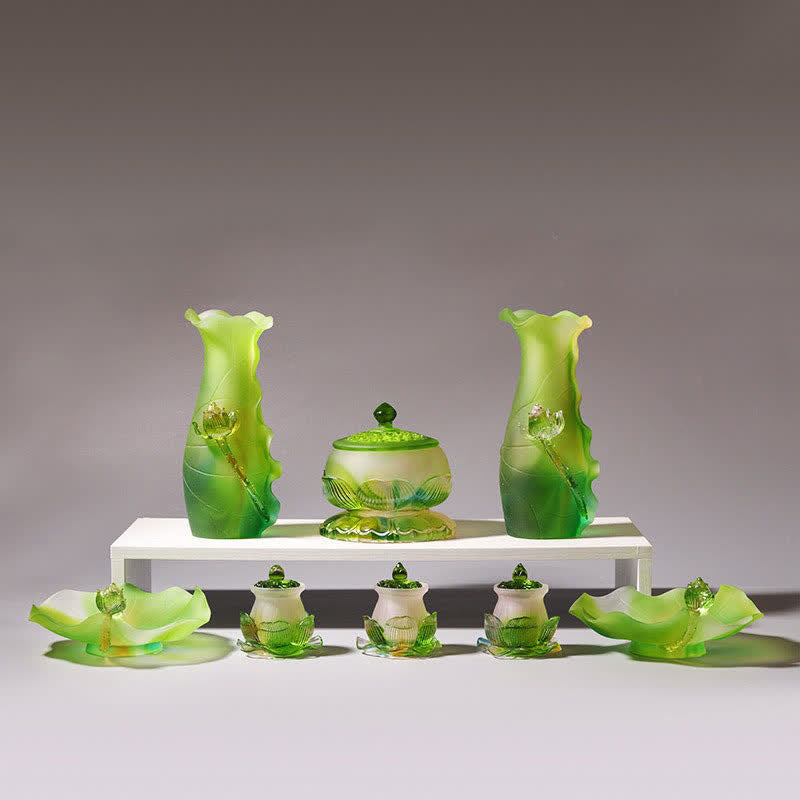 Nimara Ritual Feng Shui Lotus Handmade Liuli Crystal Art Piece Home Office Offering Decoration