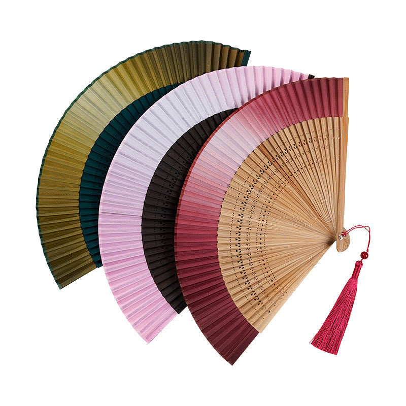 Nimara Ritual Solid Color Gradient Hollow Engraved Handheld Bamboo Folding Fan