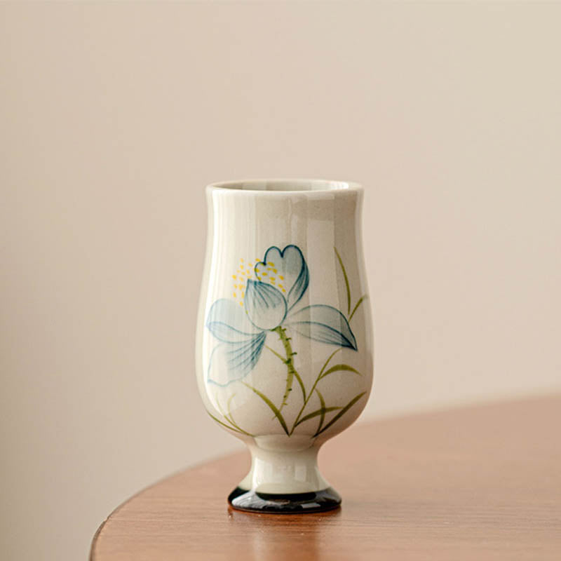 Nimara Ritual Hand Painted Lotus Flower Ceramic Teacup Kung Fu Tea Cup