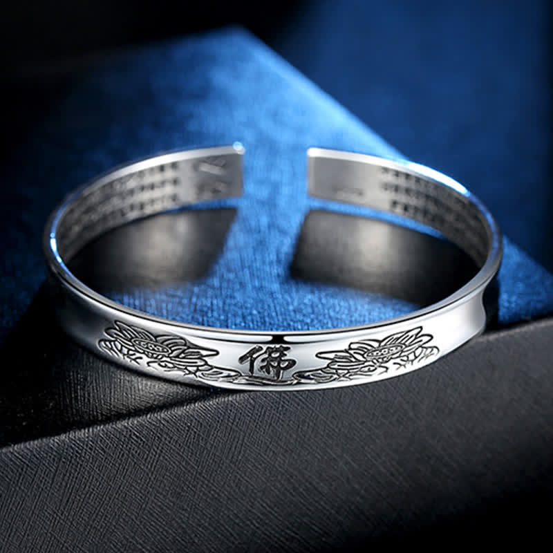 Nimara Ritual Heart Sutra Mantra Lotus Peace Copper Cuff Bracelet Bangle