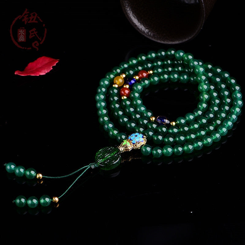 Nimara Ritual 108 Mala Beads Natural Green Agate Power Support Bracelet