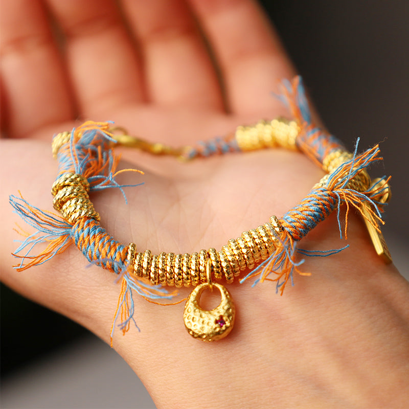 Nimara Ritual Handmade Tibetan Lucky Fortune Multicolored Rope Braid Bracelet
