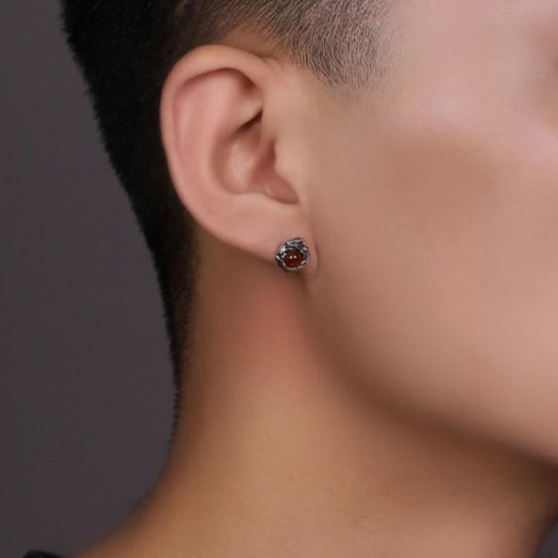 Nimara Ritual 925 Sterling Silver Natural Amber Dragon Success Protection Stud Earring