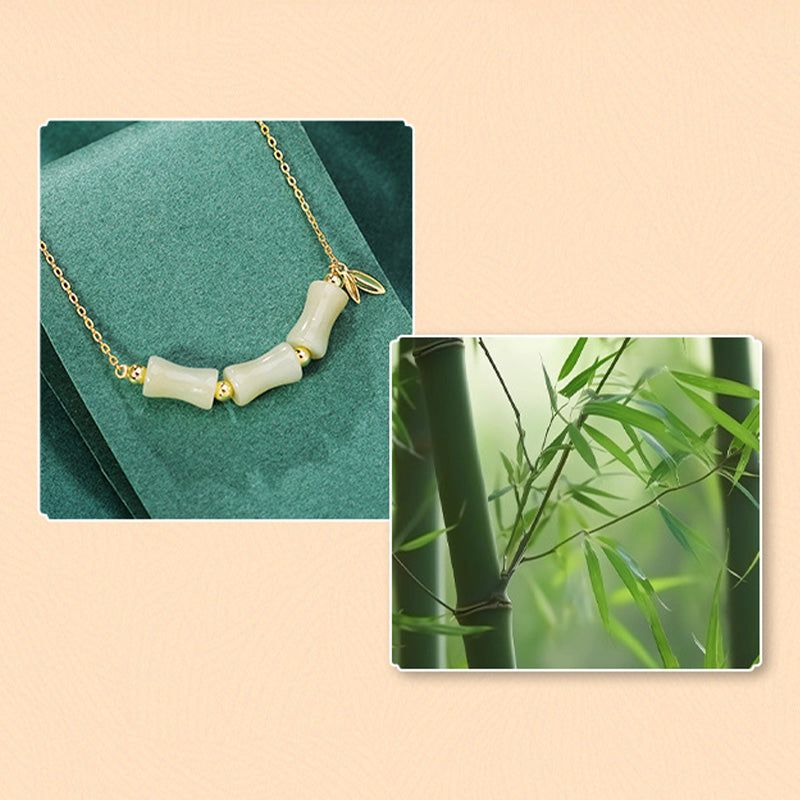 Nimara Ritual 925 Sterling Silver Hetian Jade Bamboo Fu Character Prosperity Necklace Pendant Bracelet