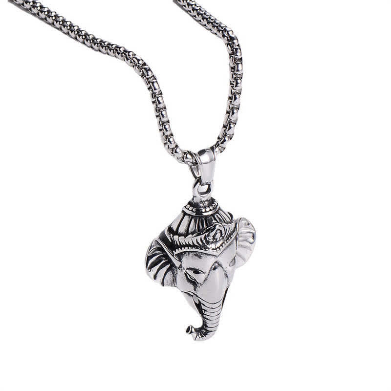 Nimara Ritual Ganesh Ganpati Elephant Titanium Steel Protection Pendant Necklace