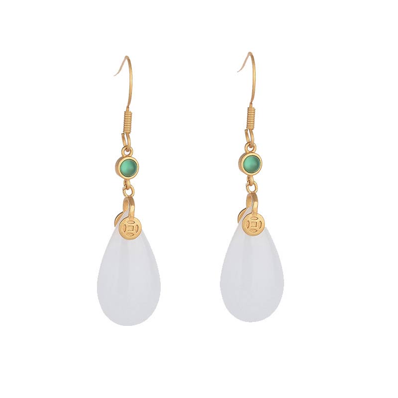 Nimara Ritual FengShui White Jade Luck Drop Earrings
