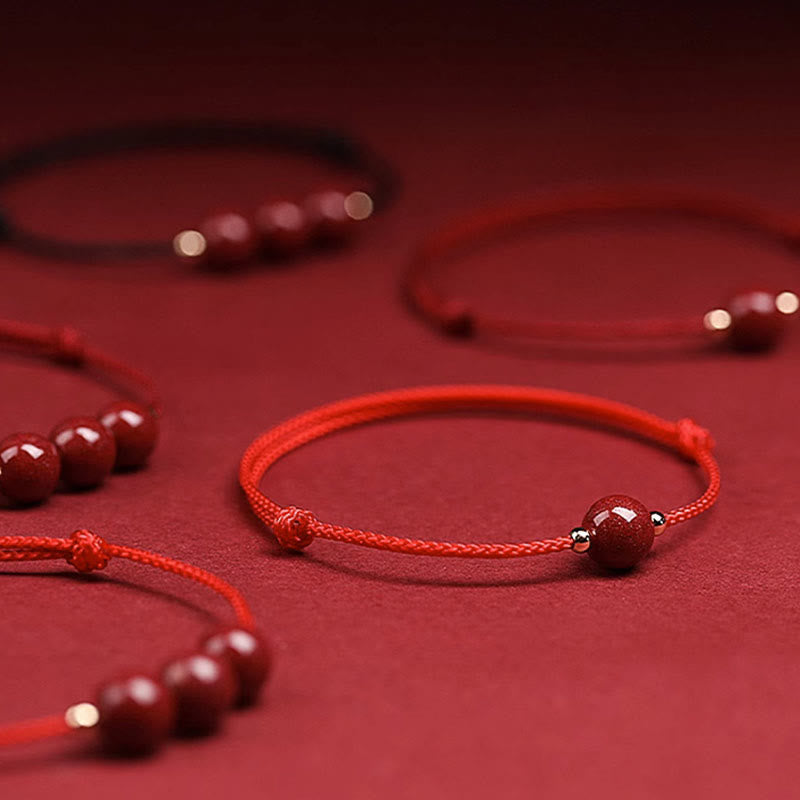 Nimara Ritual Natural Lucky Cinnabar Bead Blessing String Bracelet Anklet