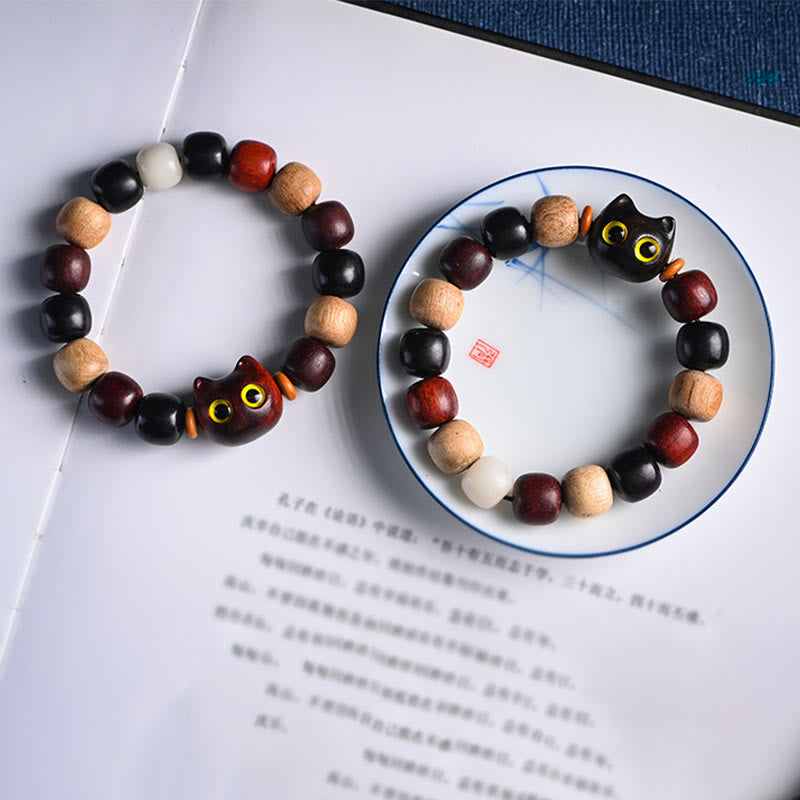 Release Mood Red Sandalwood Ebony Wood Cute Cat Calm Bracelet