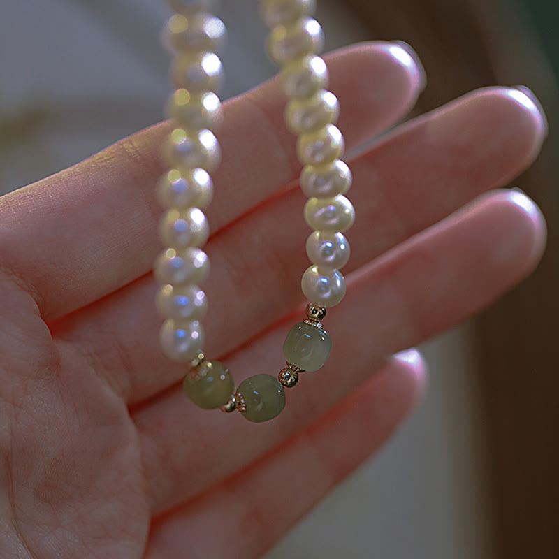Nimara Ritual 14K Gold Plated Natural Pearl Hetian Cyan Jade White Jade Sincerity Bead Chain Bracelet