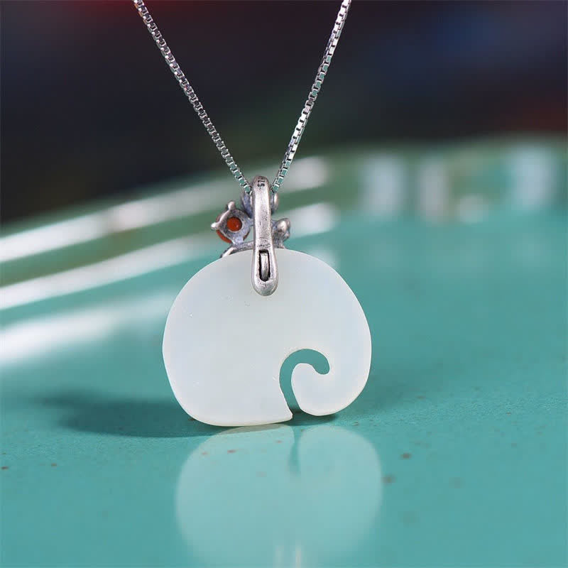 Nimara Ritual White Jade Elephant Lotus Protection Necklace Pendant