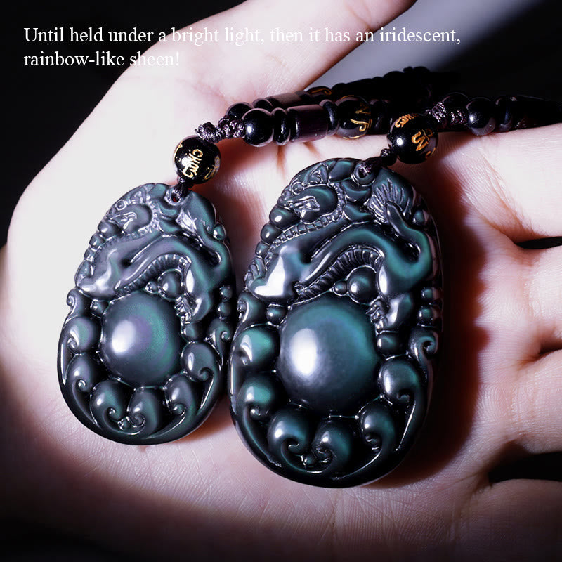 Nimara Ritual Tibetan Positive Rainbow Obsidian PiXiu Necklace