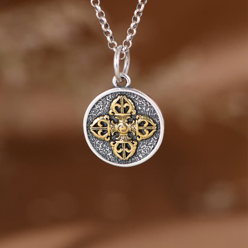 Nimara Ritual 925 Sterling Silver Double Dorje Vajra Blessing Necklace Pendant