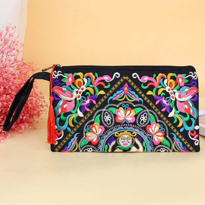 Nimara Ritual Dragon Butterfly Cosmos Flower Embroidery Wallet Shopping Purse