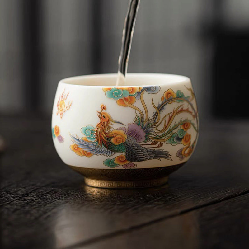 Nimara Ritual Dragon Phoenix Auspicious Clouds Ceramic Teacup Kung Fu Tea Cup