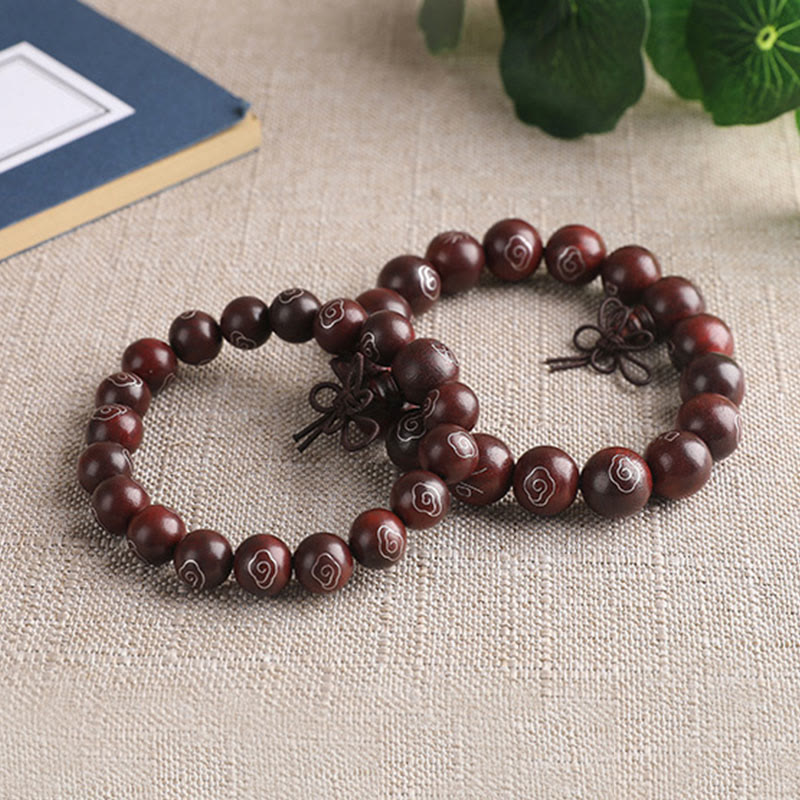 Nimara Ritual 925 Sterling Silver Inlaid Small Leaf Red Sandalwood Om Mani Padme Hum Character Auspicious Clouds Protection Bracelet