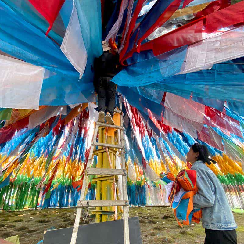 Nimara Ritual Tibetan 5 Colors Windhorse Auspicious Outdoor 25 Pcs Prayer Flag