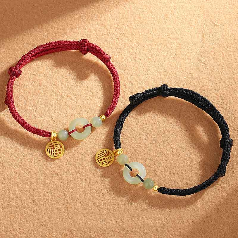 Nimara Ritual 925 Sterling Silver Hetian Jade Peace Buckle Fu Character Charm Abundance Bracelet