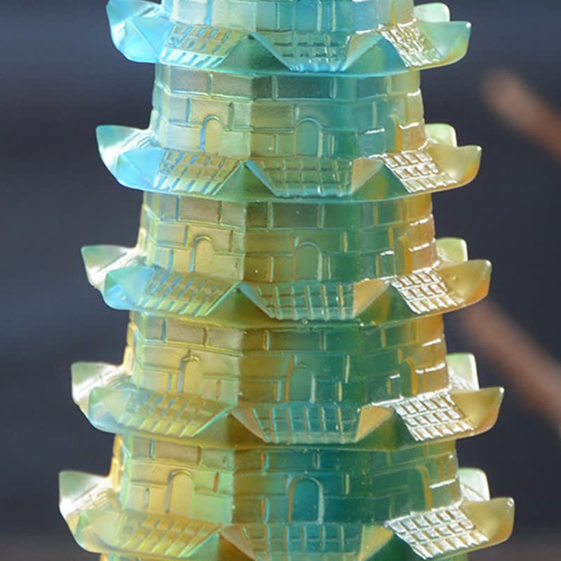 Nimara Ritual Feng Shui Wenchang Tower Handmade Liuli Crystal Pagoda Art Piece Luck Home Office Decoration