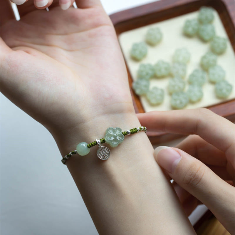 Nimara Ritual Handmade Plum Blossom Flower Jade Luck Prosperity Braided Bracelet