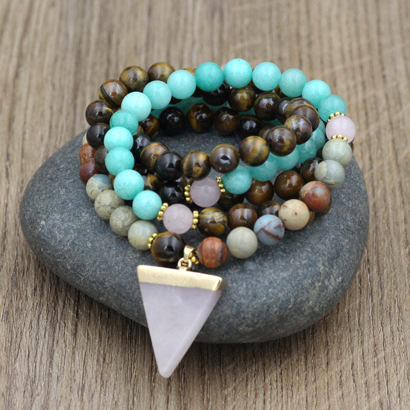 Nimara Ritual 108 Beads Natural Stone Tiger Eye Mala Healing Bracelet