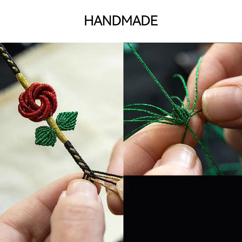 Nimara Ritual Rose Flower Rope Eight Thread Peace Knot Luck Handmade Bracelet