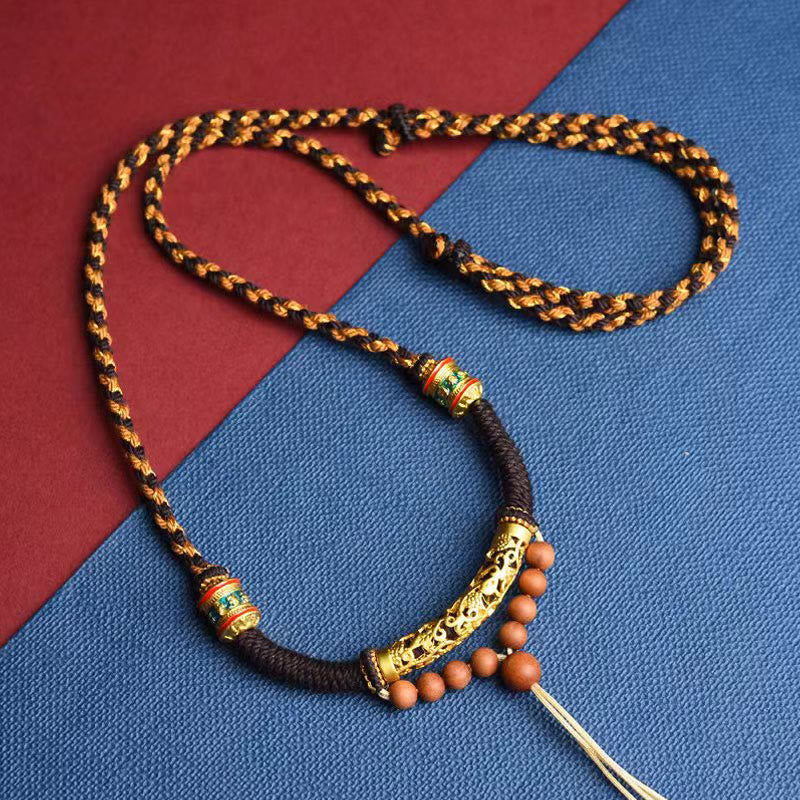 Nimara Ritual Tibetan Handmade King Kong Knot Om Mani Padme Hum Prayer Wheel String Necklace Pendant