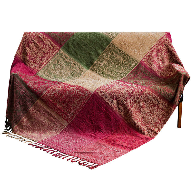 Nimara Ritual Tibetan Multicolored Flower Pattern Hand-Dyed Blanket
