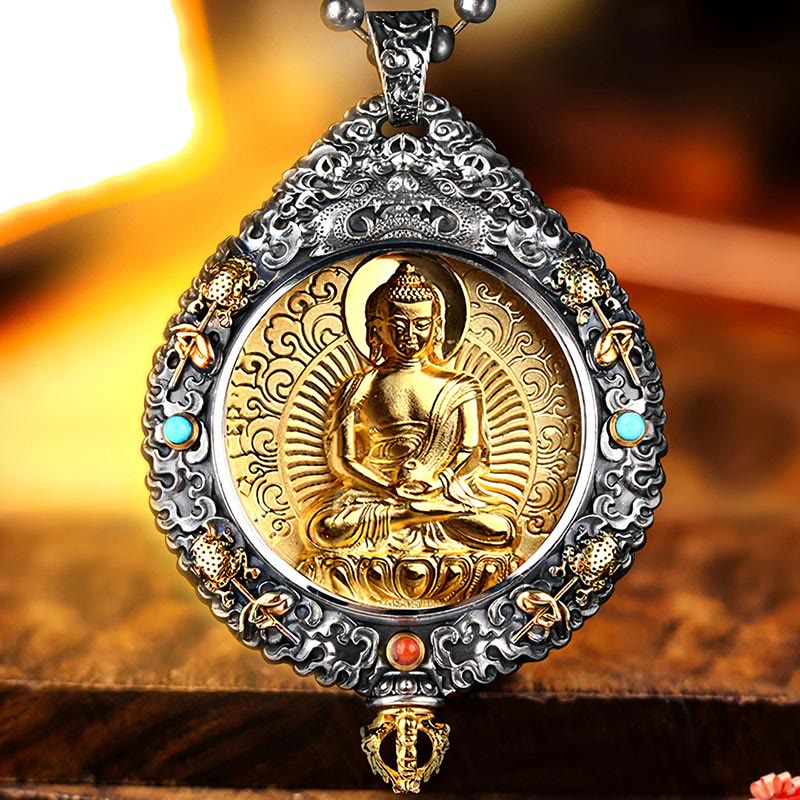 Nimara Ritual Chinese Zodiac Natal Buddha Thangka Nine Palaces Eight Diagrams Wealth Rotatable Necklace Pendant