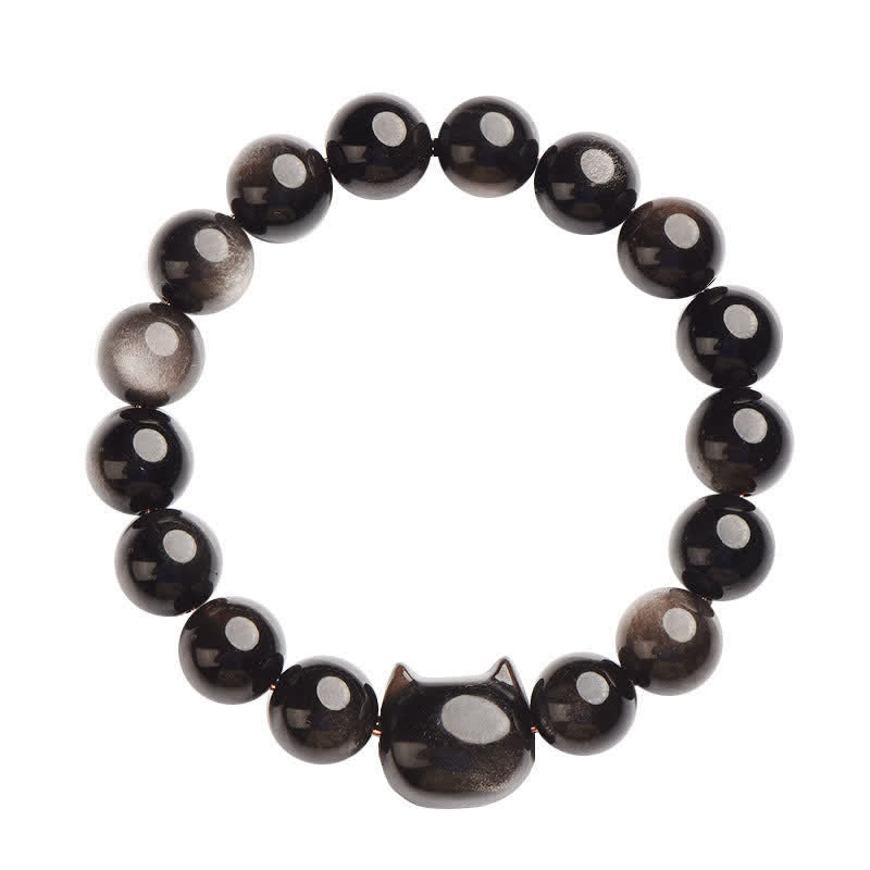 Nimara Ritual Gold Sheen Obsidian Silver Sheen Obsidian Lovely Paw Lucky Cat Protection Bracelet