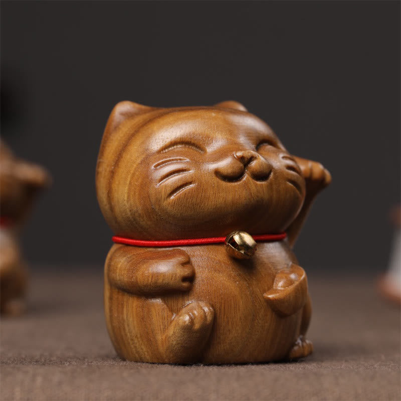 Nimara Ritual Green Sandalwood Small Mini Cute Lucky Cat Peace Decorations