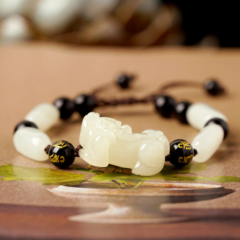 Nimara Ritual Natural Hetian White Jade PiXiu Wealth String Bracelet