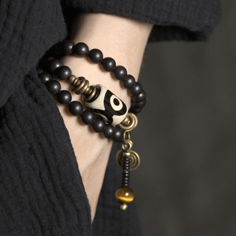 Nimara Ritual Ebony Wood Dzi Bead Copper Protection Couple Bracelet