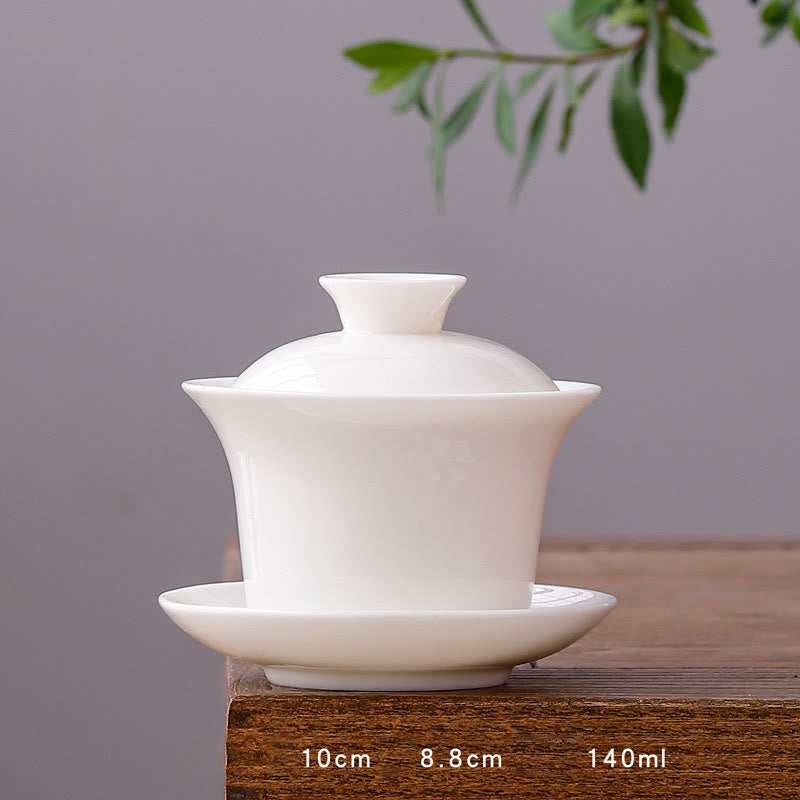 Nimara Ritual White Porcelain Mountain Landscape Countryside Ceramic Gaiwan Teacup Kung Fu Tea Cup And Saucer With Lid