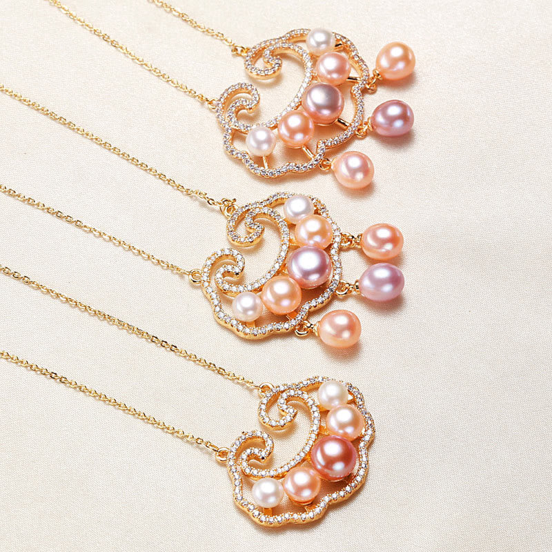 Nimara Ritual 18K Gold Plated Natural Pearl Chinese Lock Charm Sincerity Necklace Pendant