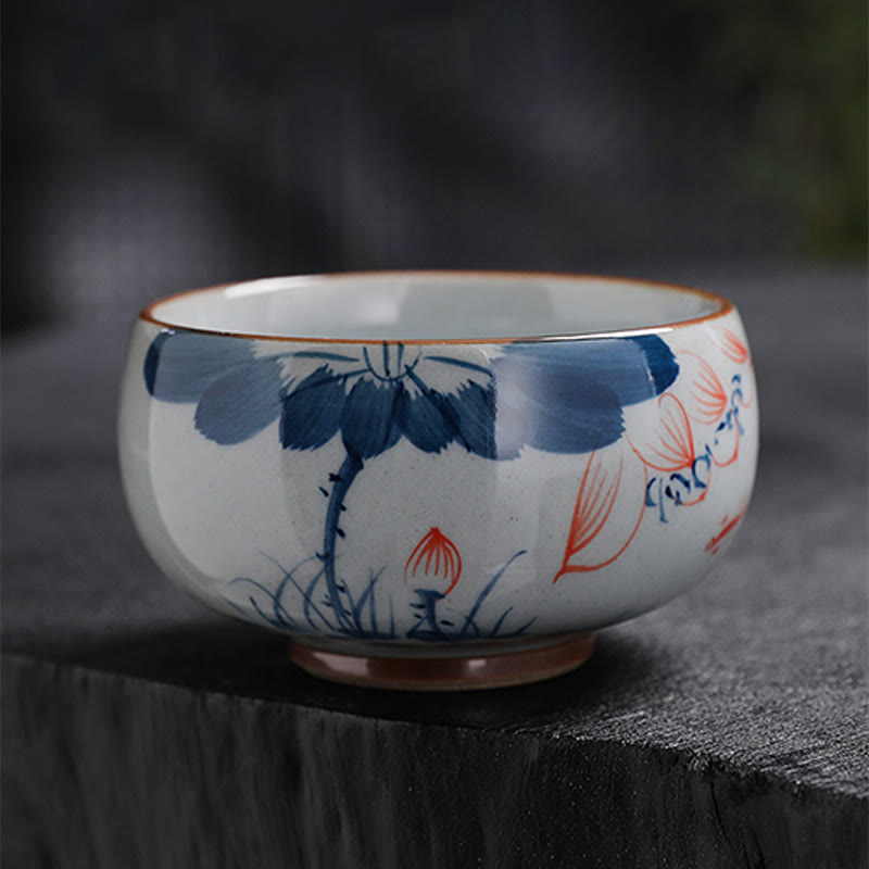 Nimara Ritual Lotus Flower Leaf Bamboo Ceramic Teacup Kung Fu Tea Cups