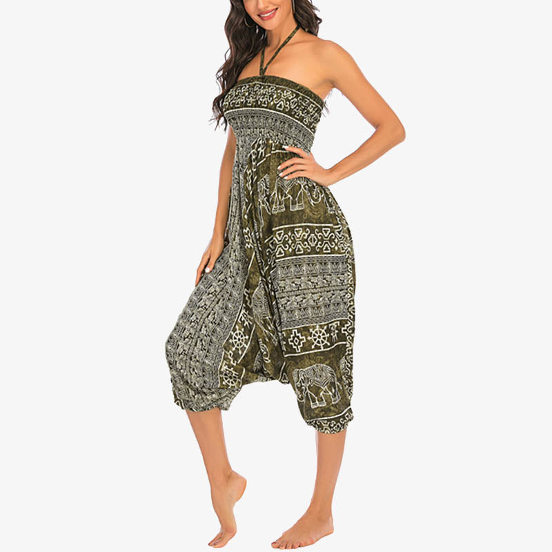 Nimara Ritual Two Style Wear Elephant Pattern Loose Smocked Harem Trousers Jumpsuit Women's Yoga Pants