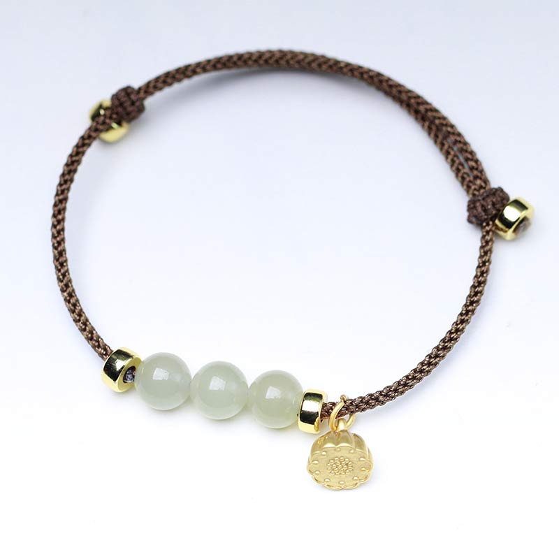 Nimara Ritual Natural Jade Lotus Seed Strength Red String Weave Bracelet