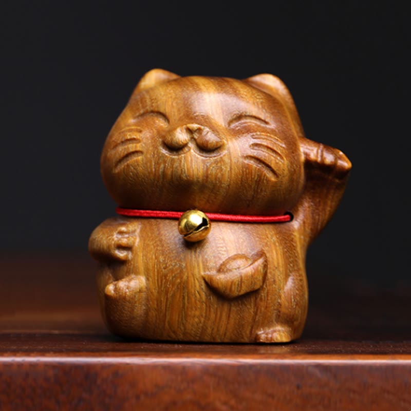 Nimara Ritual Green Sandalwood Small Mini Cute Lucky Cat Peace Decorations