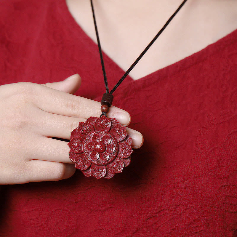 Nimara Ritual Natural Cinnabar Lotus Om Mani Padme Hum Blessing Necklace String Pendant