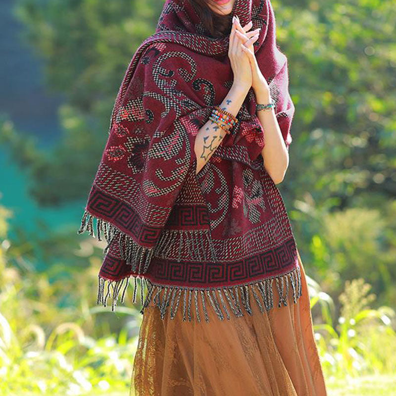 Nimara Ritual Tibetan Flowers Leaves Pattern Design Shawl Cozy Travel Scarf Wrap