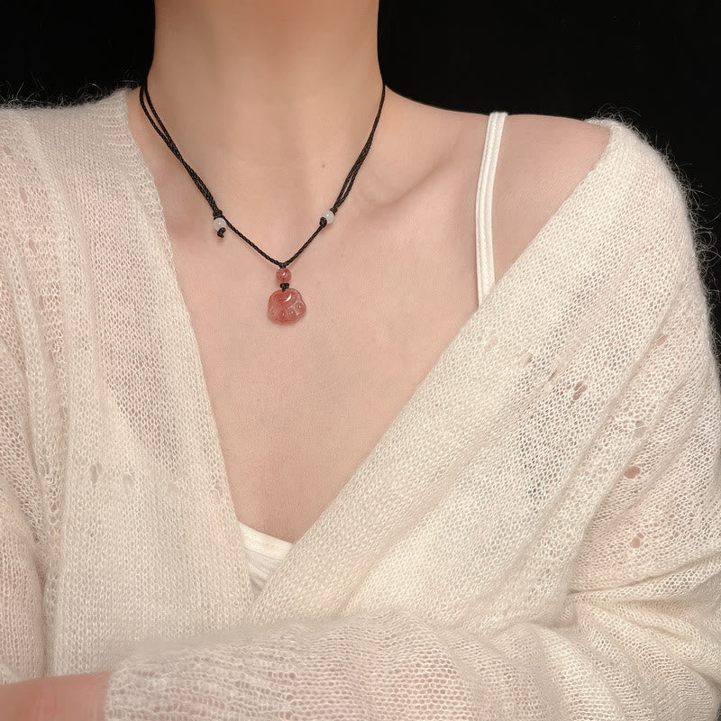 Nimara Ritual Strawberry Quartz Lovely Cat Paw Claw Healing Necklace Pendant