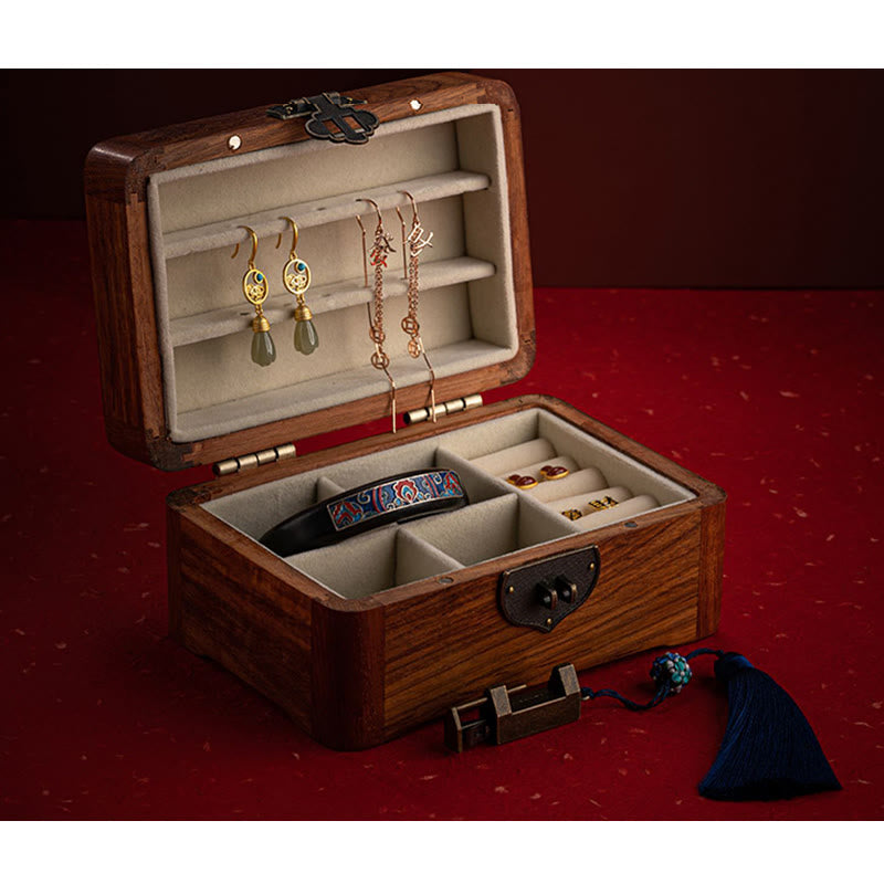Nimara Ritual Retro Handmade Floral Pattern Rosewood Jewelry Storage Box Lockable Wooden Gift Organizer Box